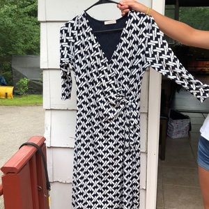 Gilli faux wrap dress dark blue and white